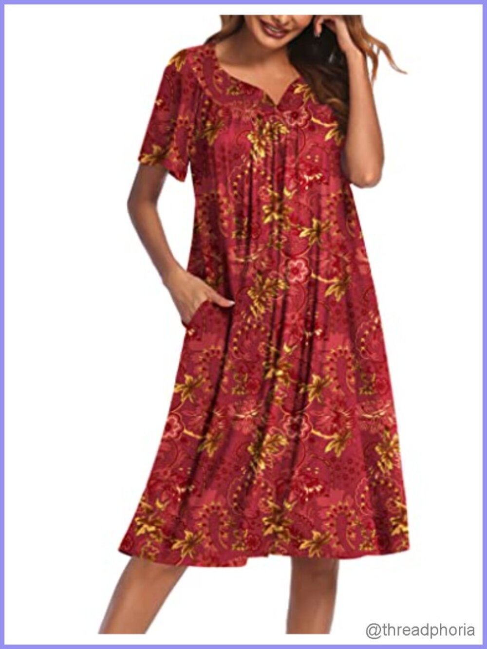 Women's House Dress with Pockets Soft Stretchy Lounge Nightgown